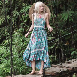Spell and the Gypsy Collective Babushka Midi Dress Turquoise XS b71